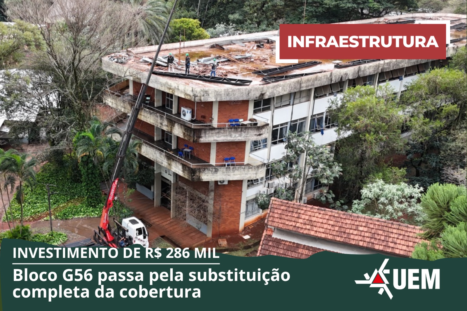 Telhado está sendo substituído seguindo o planejamento, conclusão está prevista para agosto