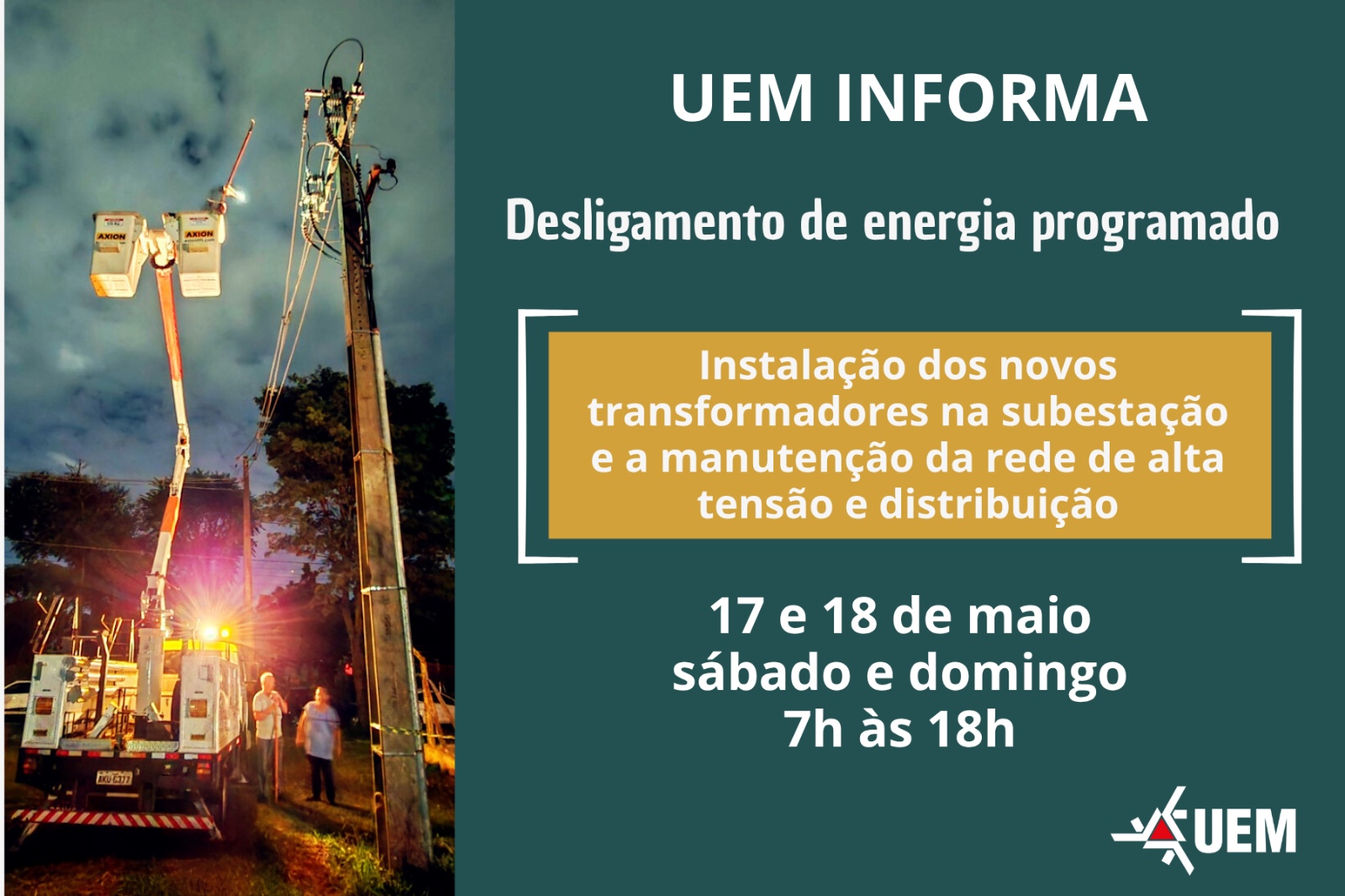 Câmpus de Maringá terá energia interrompida durante o final de semana; sites funcionam normalmente